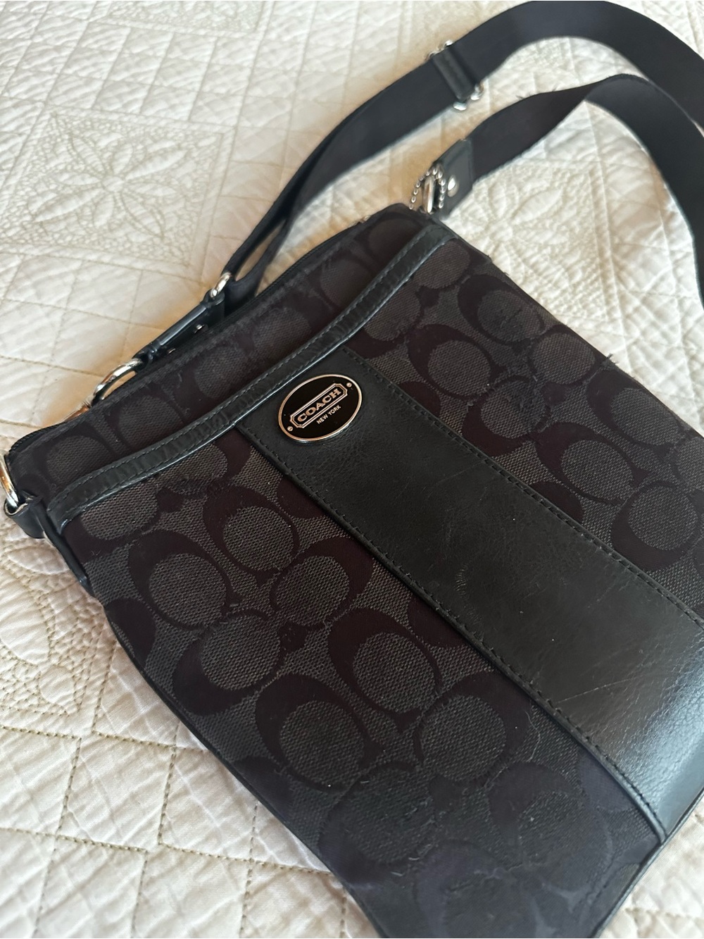 Coach Black and Dark Brown Signature Crossbody Bag